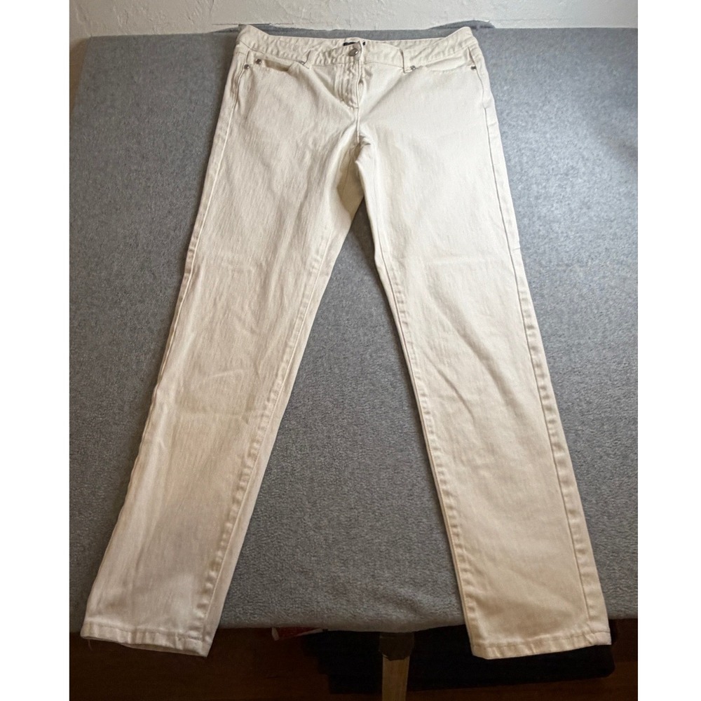 J. McLaughlin Womens Cream Off White Straight Leg Denim Pants Size 12 Ivory